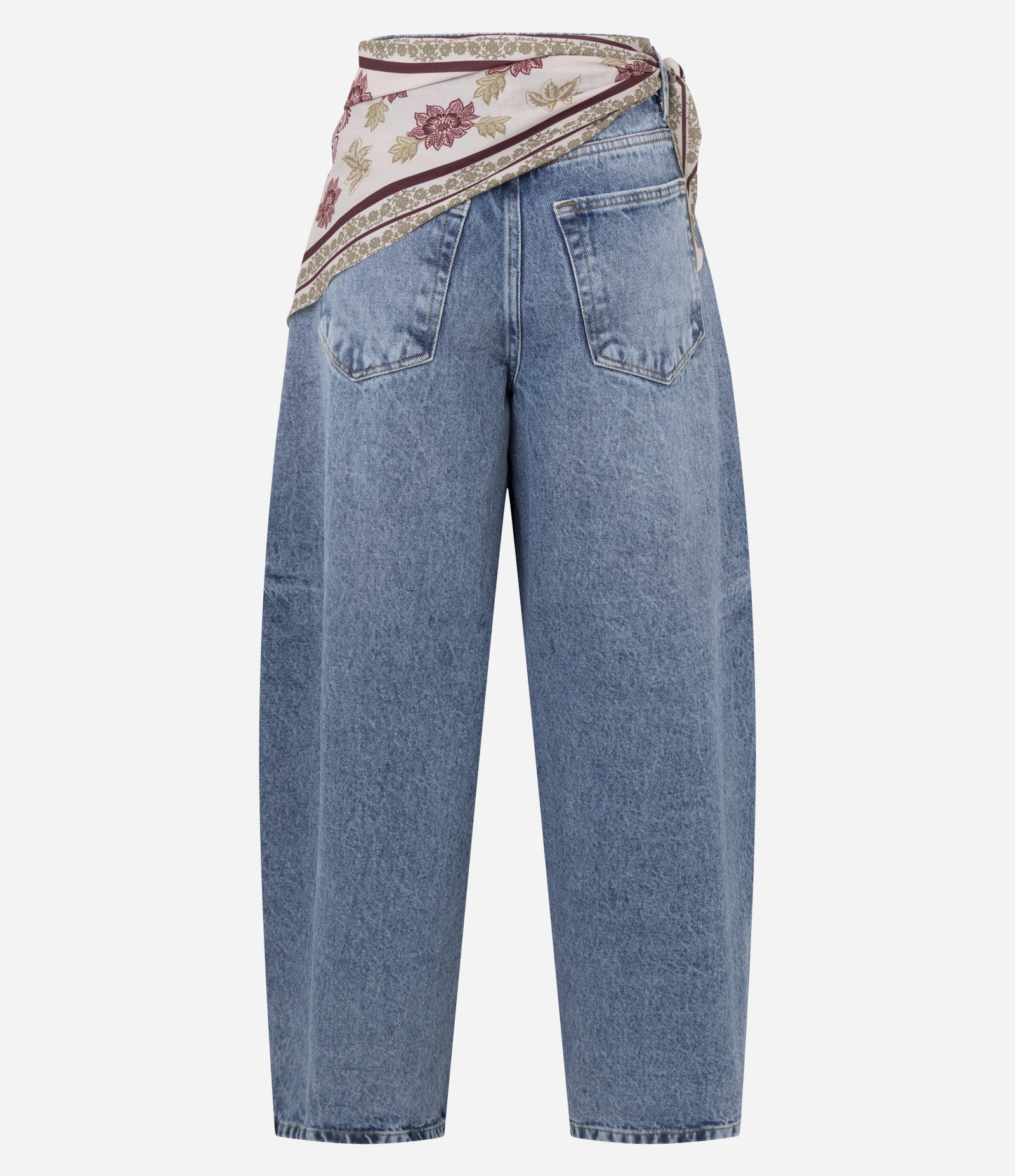 Calça Barrel em Jeans com Lenço Boho e Cintura Média Azul 4