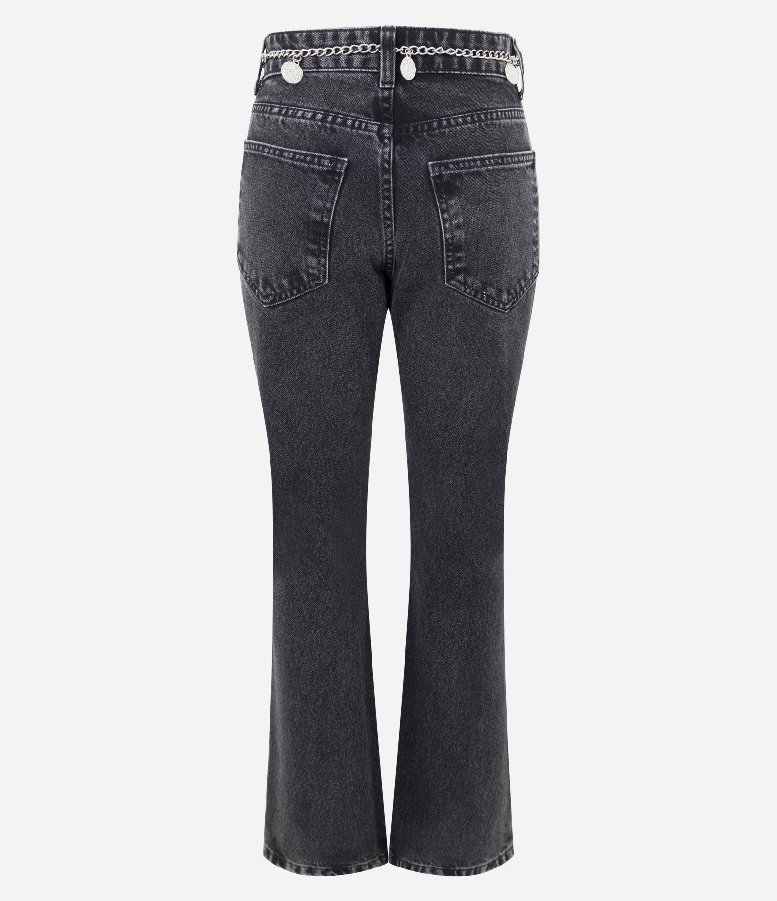 Calça Flare em Jeans com Cinto Corrente Preto 4