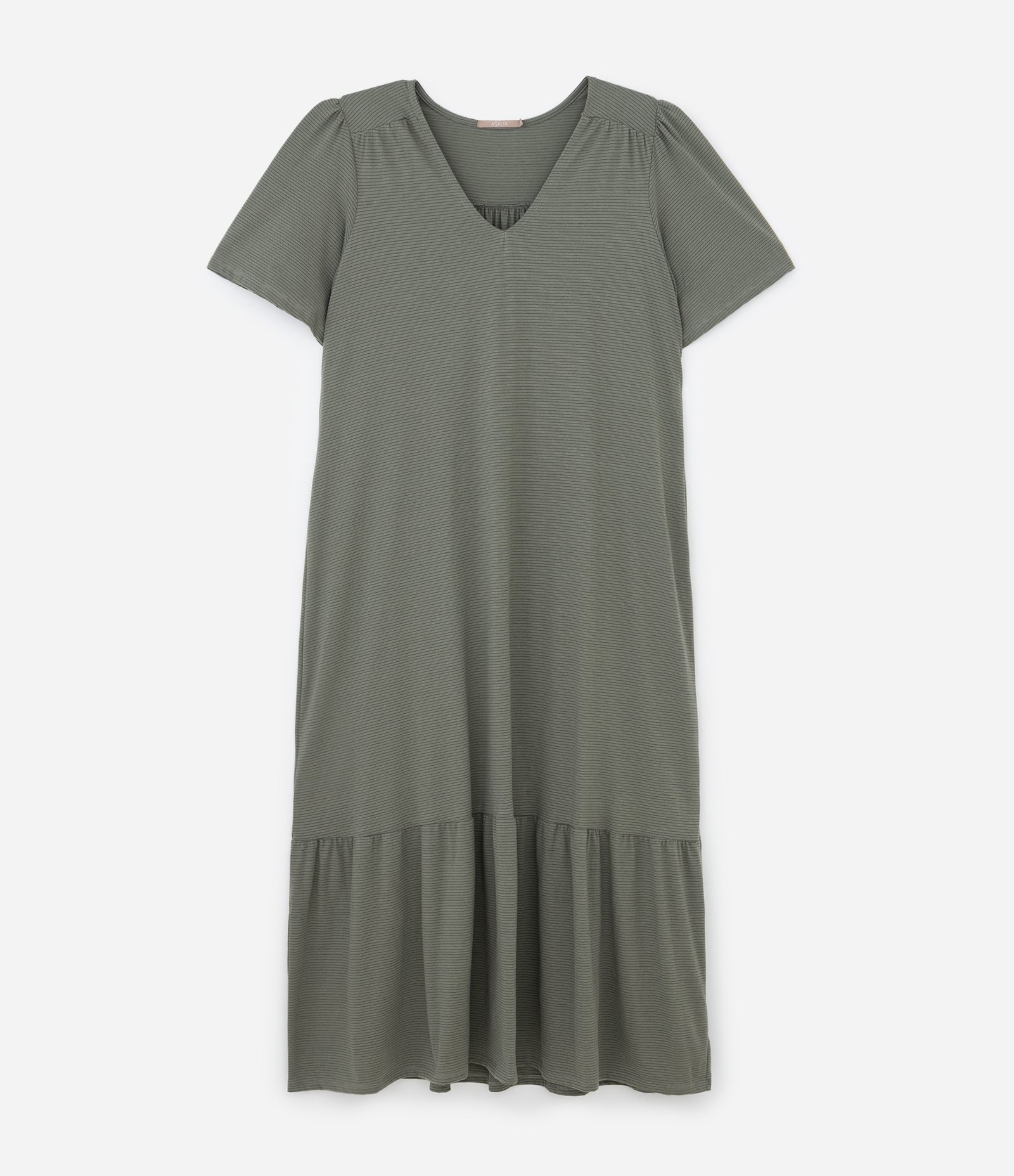 Vestido Midi Algodão com Recorte Franzido Curve & Plus Size Verde 1