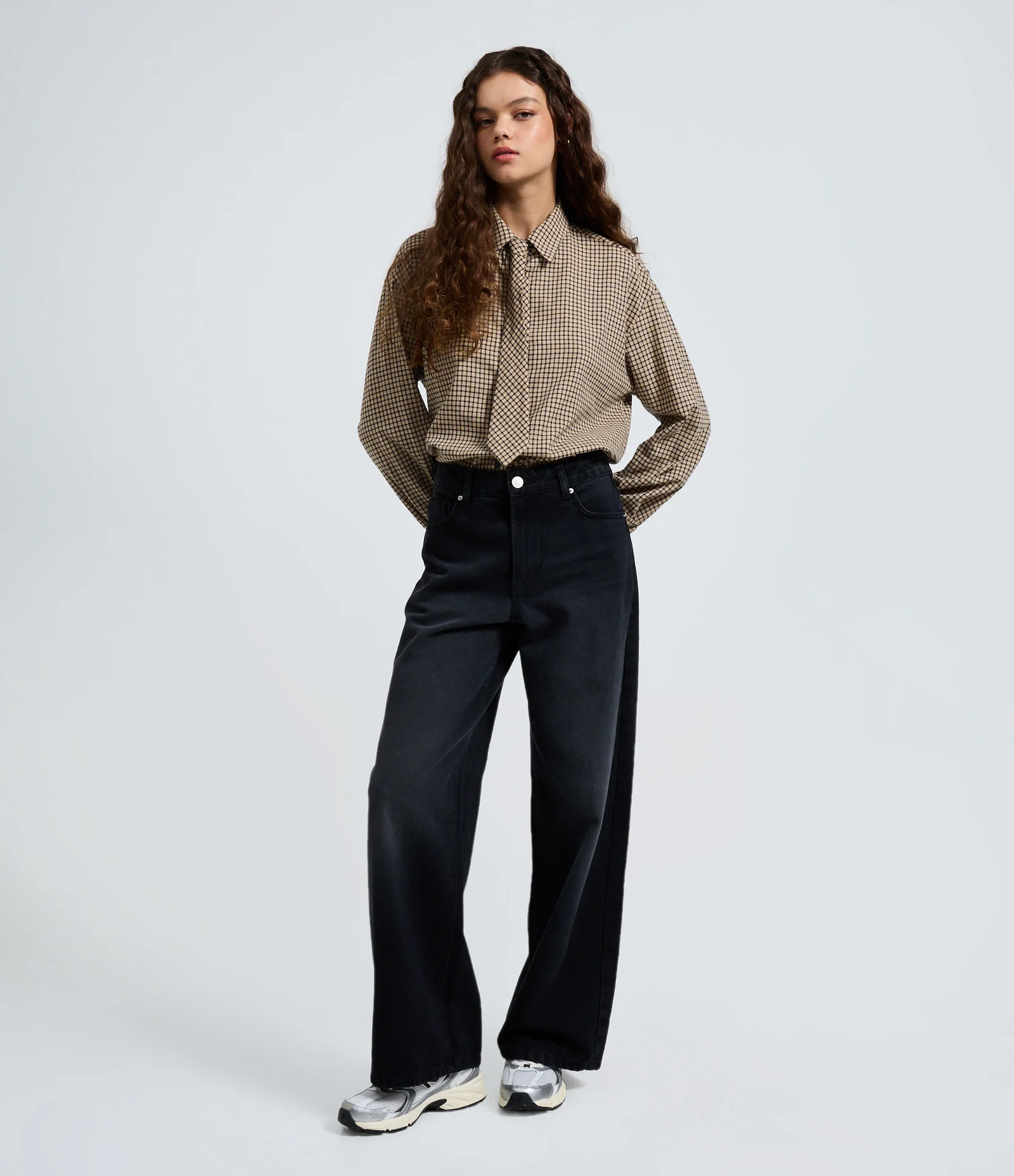 Calça Wide Leg em Jeans com Cintura Baixa Preto 1