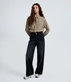 Calça Wide Leg em Jeans com Cintura Baixa