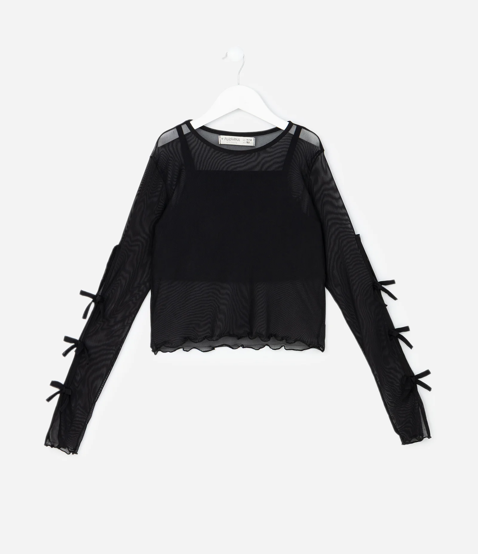 Blusa Infantil Baby Look com Laços nas Mangas e Top Interno – Tam 5 a 14 Anos Preto 2