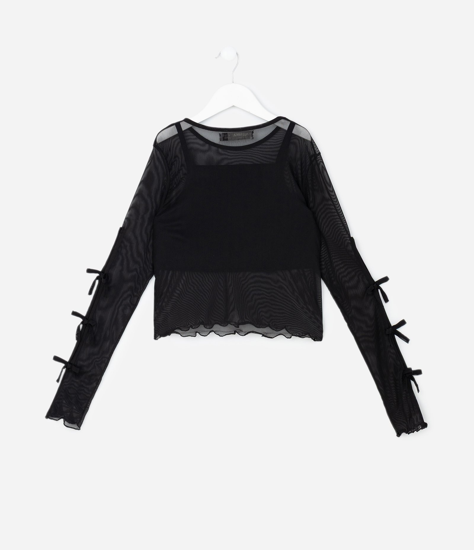 Blusa Infantil Baby Look com Laços nas Mangas e Top Interno – Tam 5 a 14 Anos Preto 3