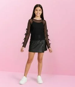 Blusa Infantil Baby Look com Laços nas Mangas e Top Interno – Tam 5 a 14 Anos