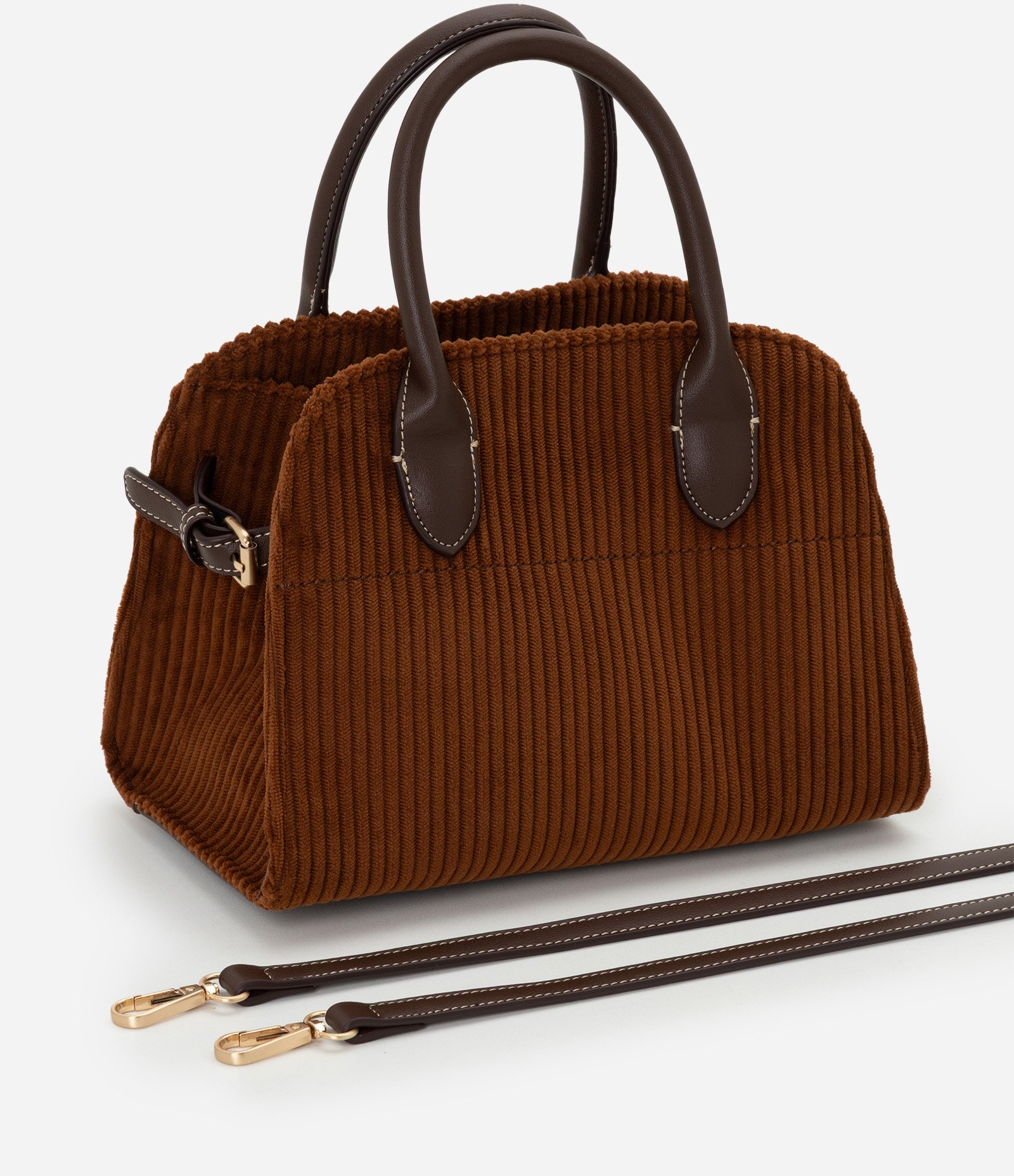 Bolsa Satchel Pequena em Suede Texturizado Marrom 9