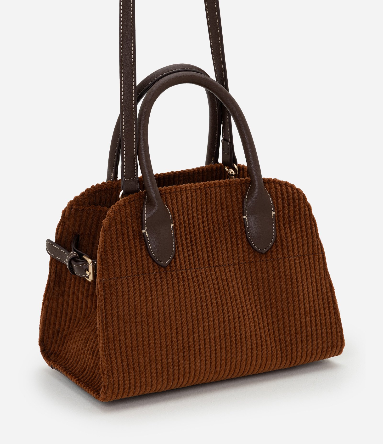 Bolsa Satchel Pequena em Suede Texturizado Marrom 2