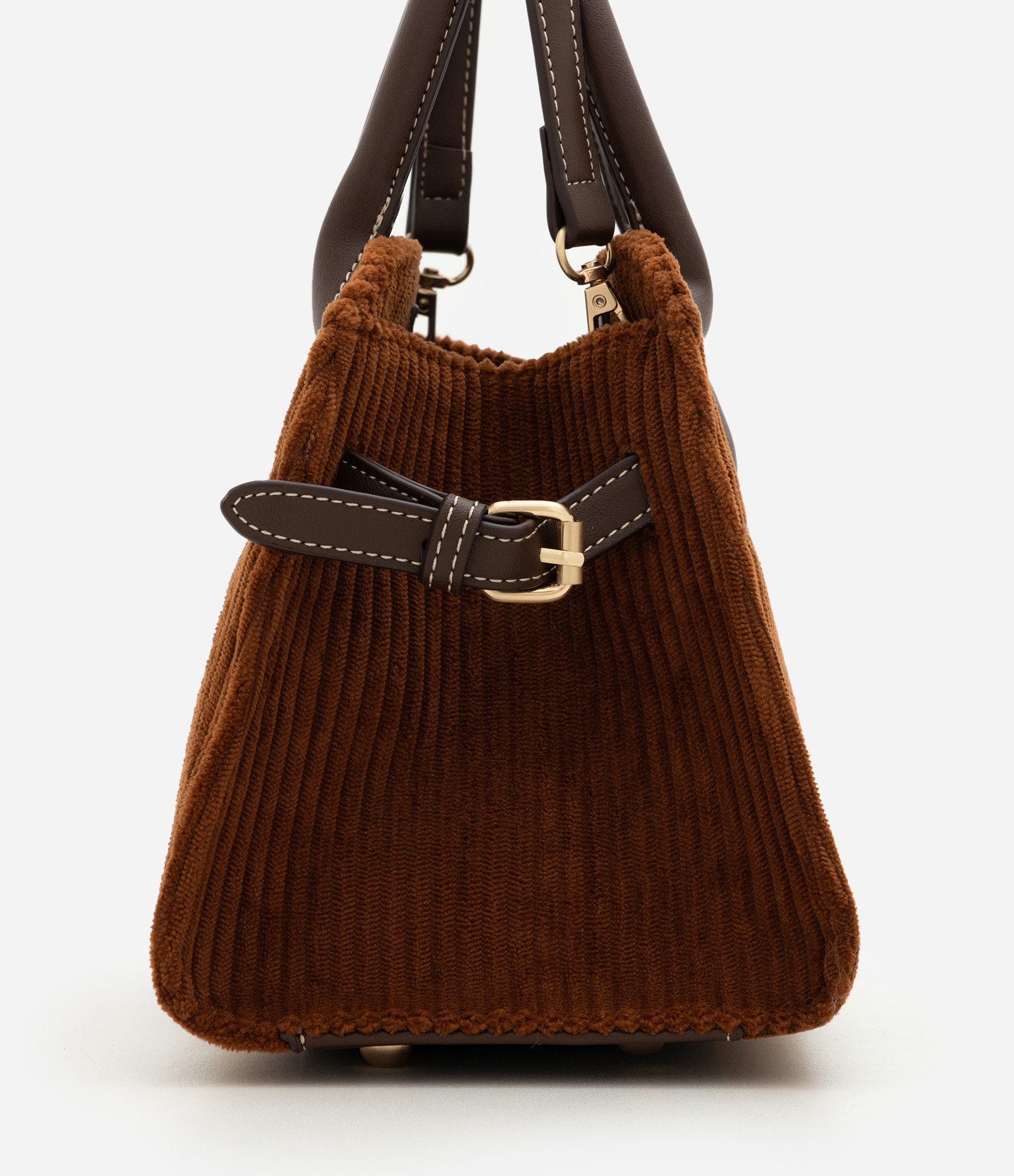 Bolsa Satchel Pequena em Suede Texturizado Marrom 3