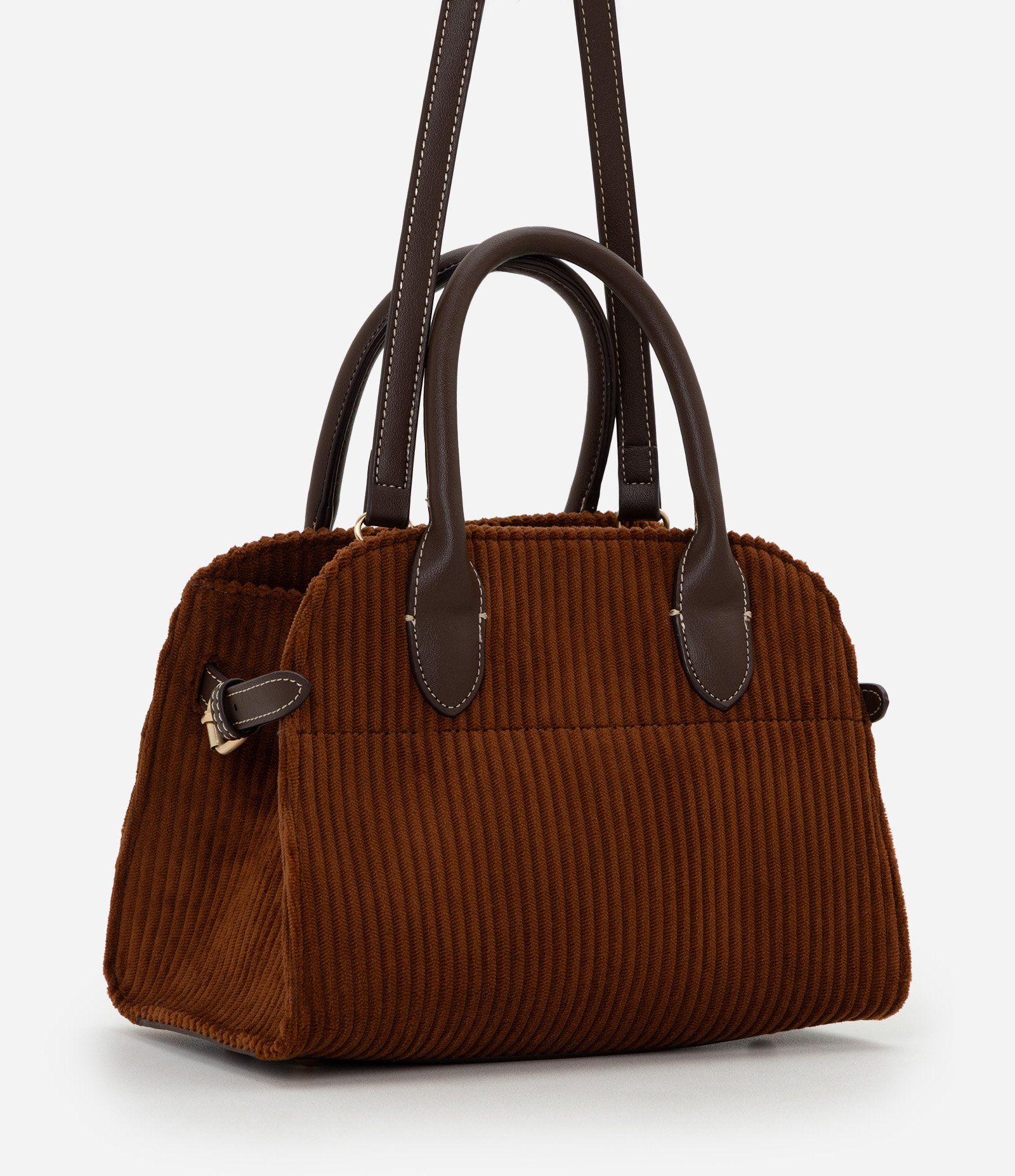 Bolsa Satchel Pequena em Suede Texturizado Marrom 4
