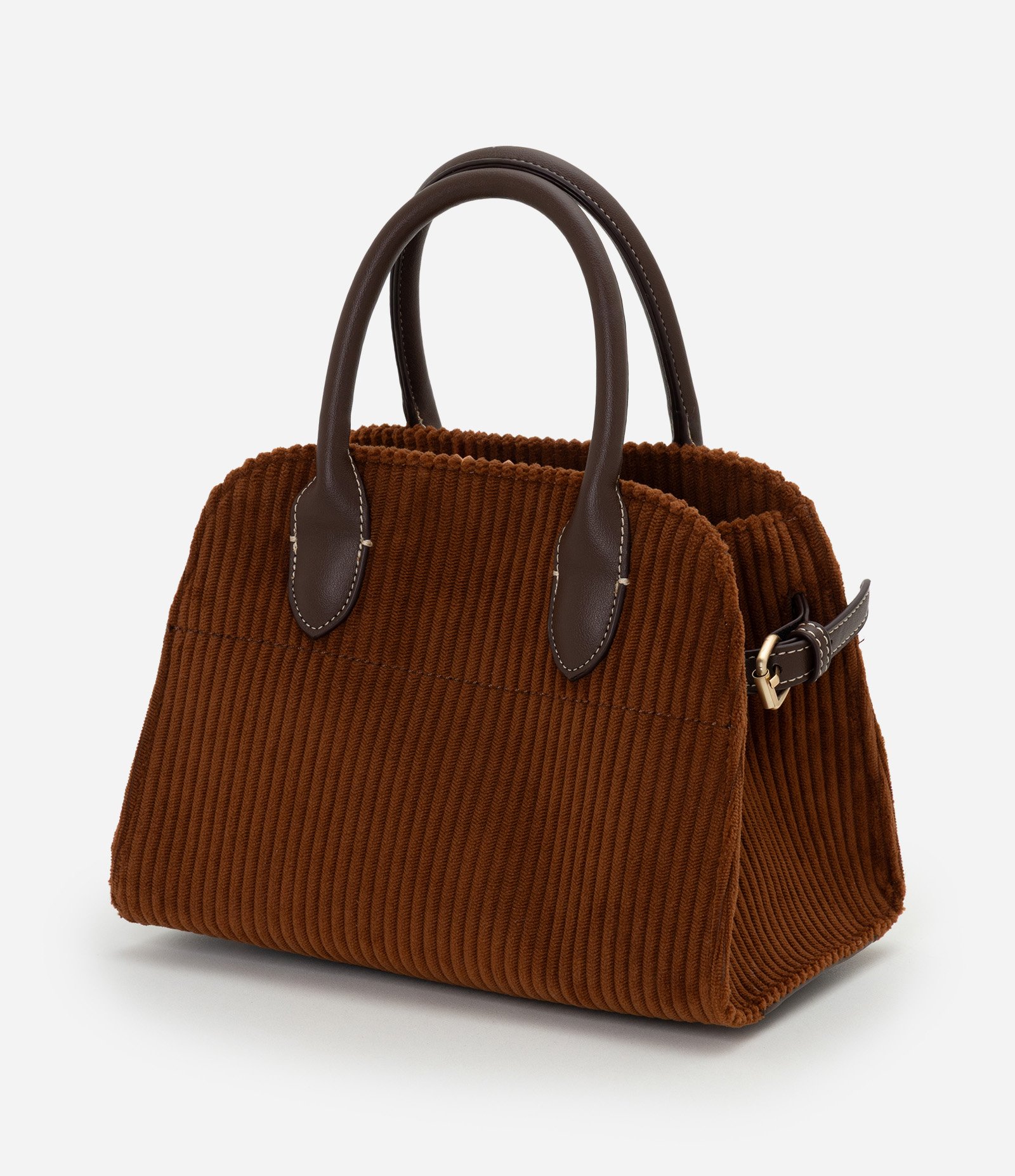 Bolsa Satchel Pequena em Suede Texturizado Marrom 5