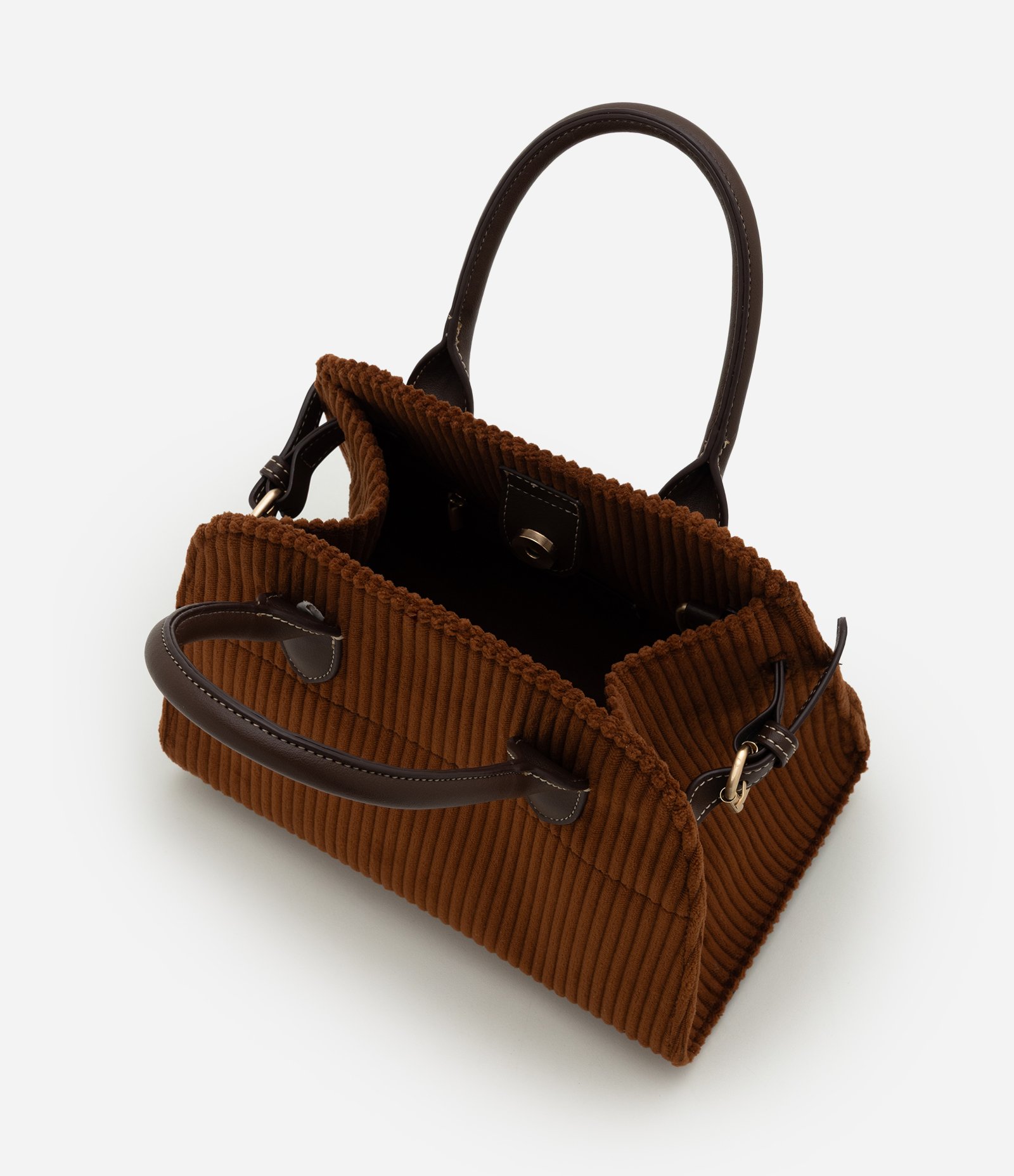 Bolsa Satchel Pequena em Suede Texturizado Marrom 7