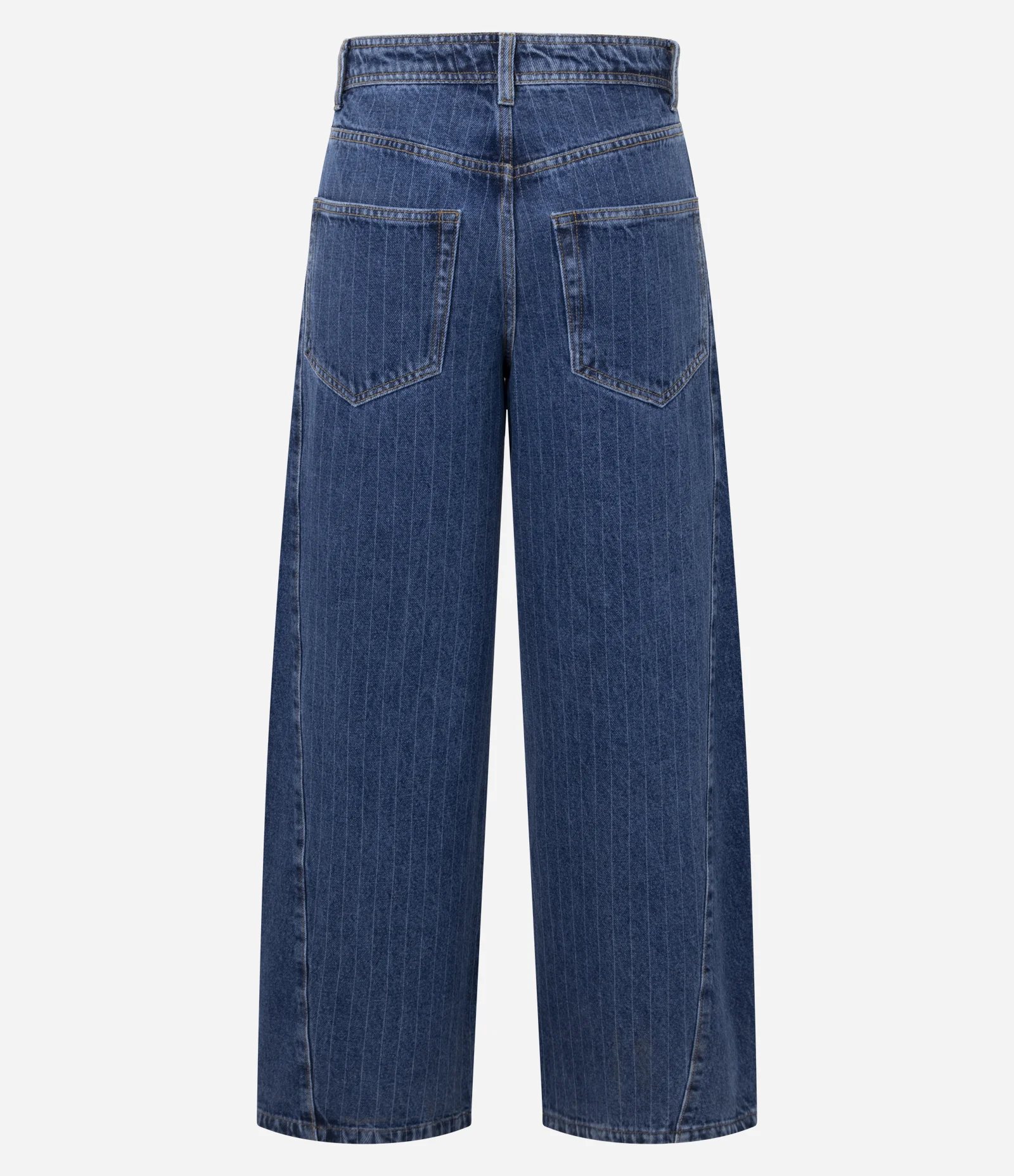 Calça  Wide Leg em Jeans com Risca de Giz e Cintura Baixa Azul Escuro 6