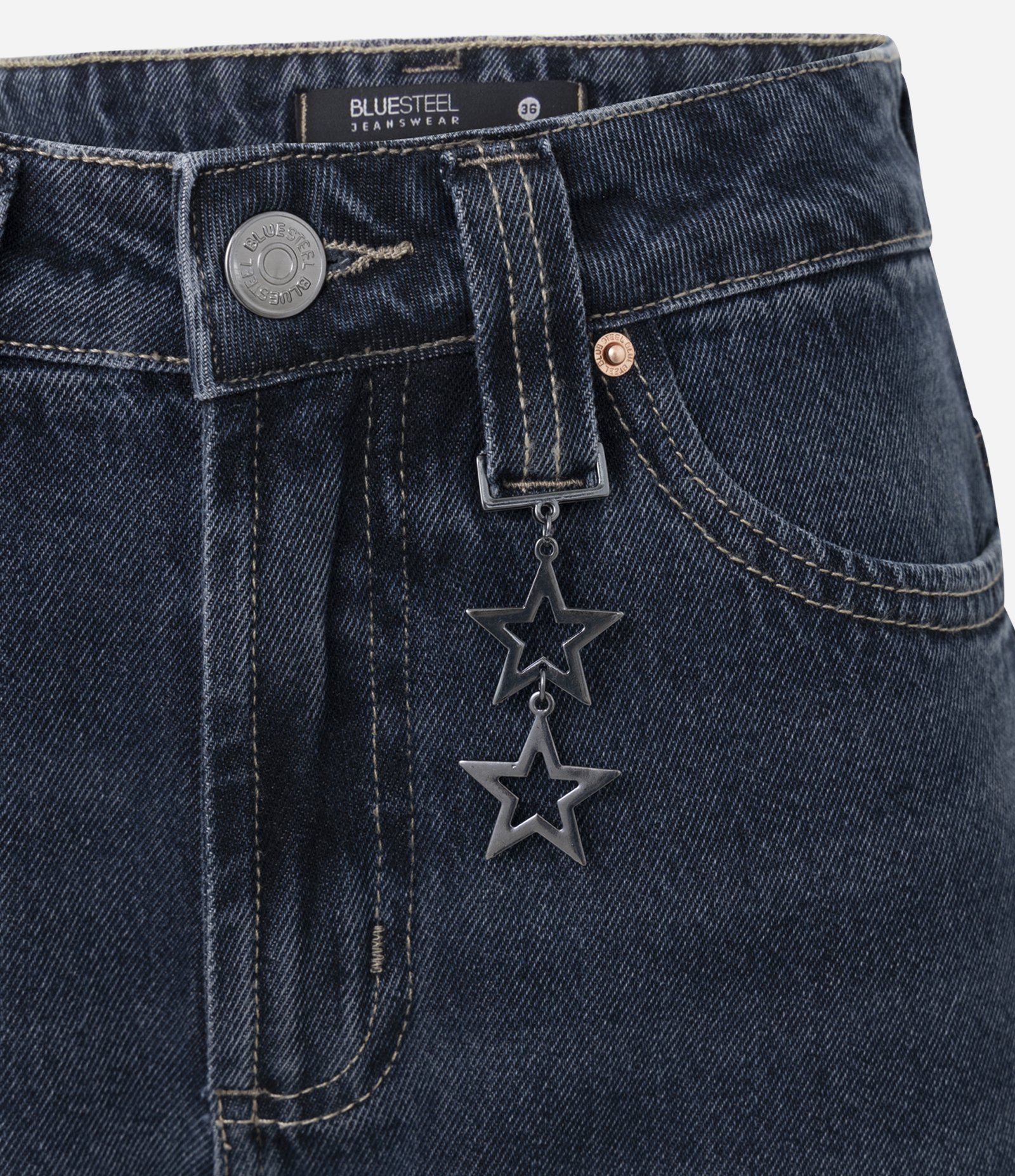Calça Baggy em Jeans com Cintura Média e Pingente Removível Azul Escuro 7
