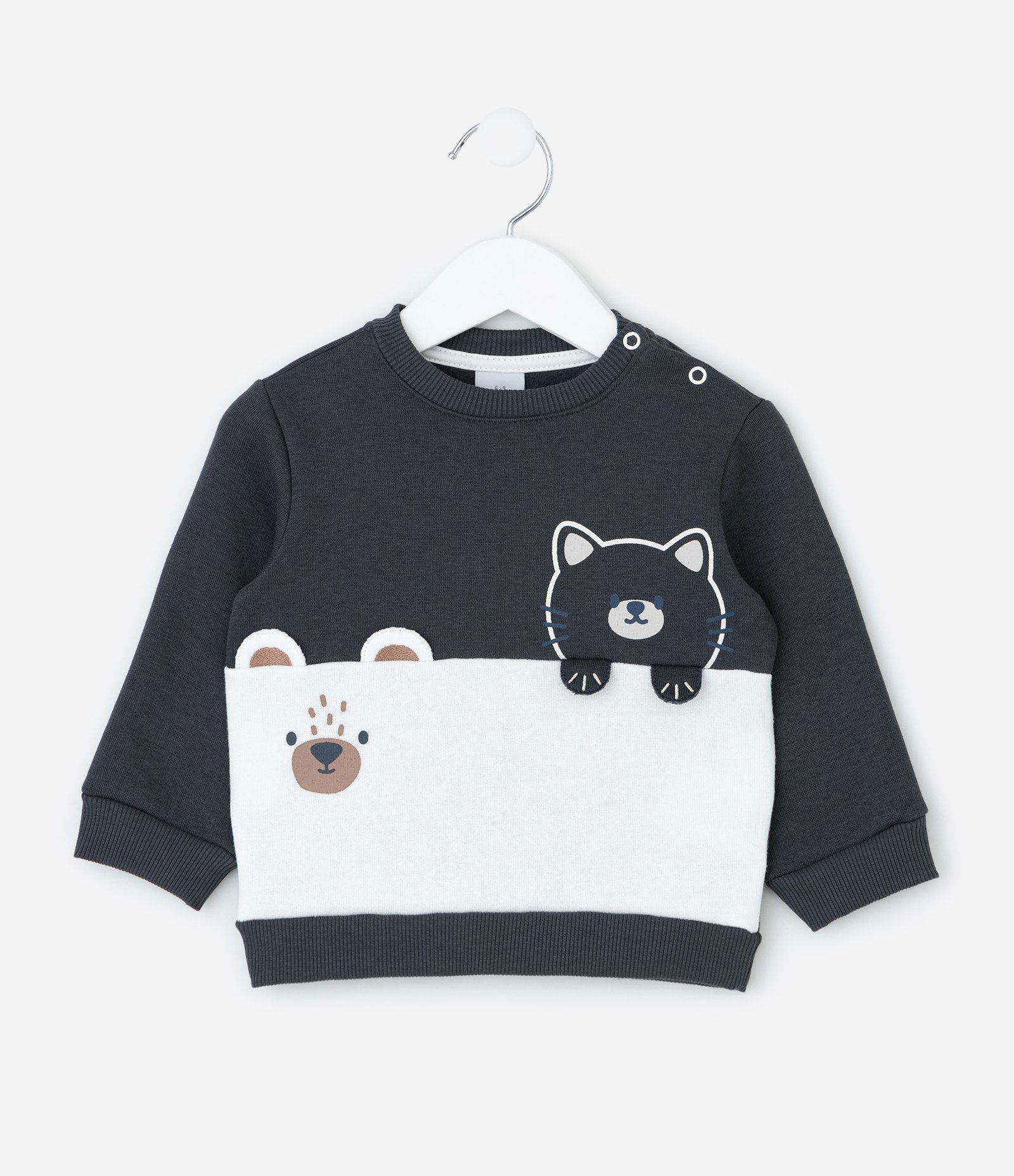 Conjunto Infantil Casaco e Calça com Detalhes Interativos – Tam 0 a 18 Meses Cinza/Branco 2