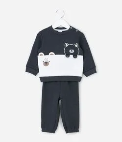 Conjunto Infantil Casaco e Calça com Detalhes Interativos – Tam 0 a 18 Meses