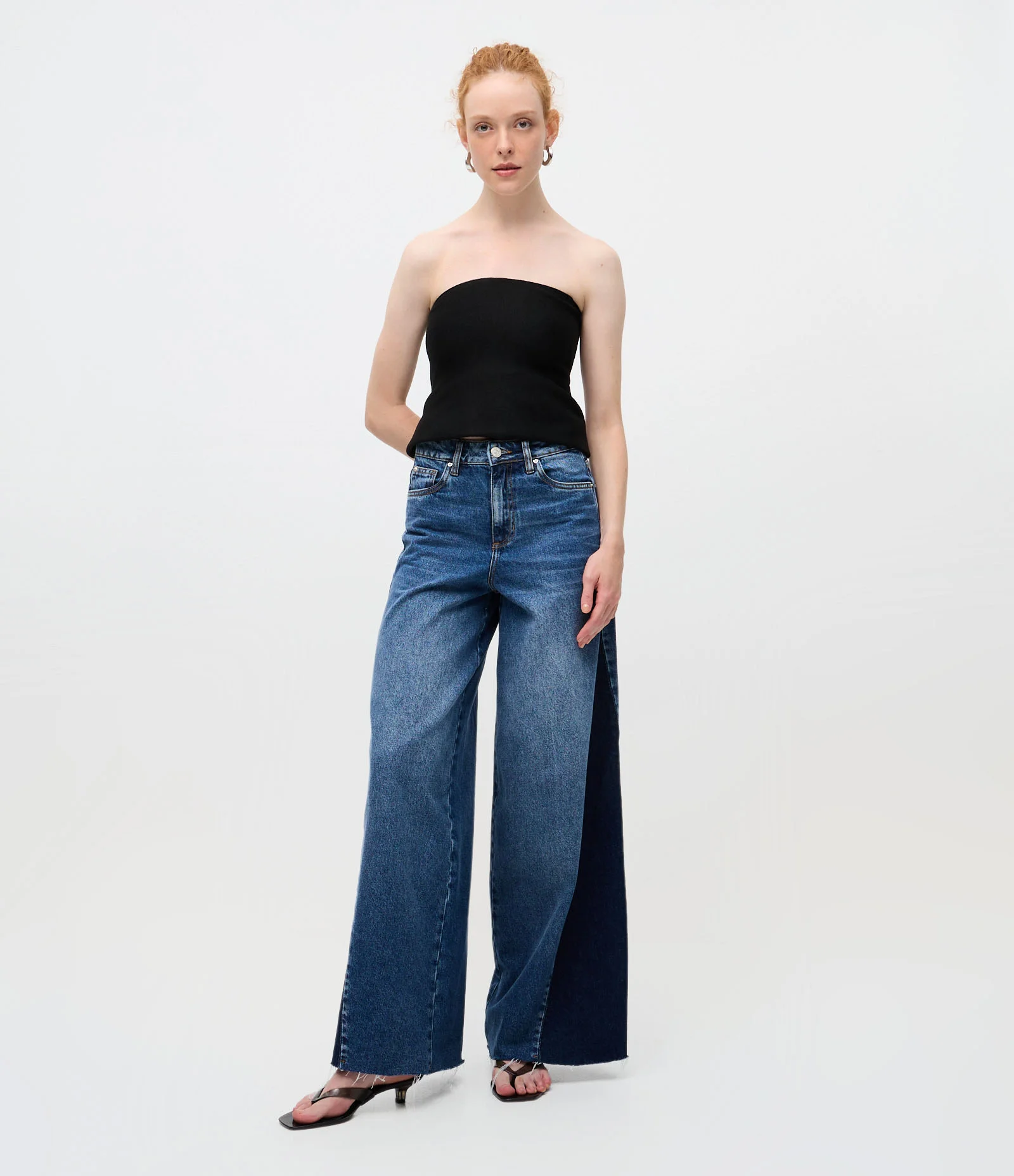 Calça Wide Leg em Jeans com Recorte Lateral e Cintura Média Azul 1