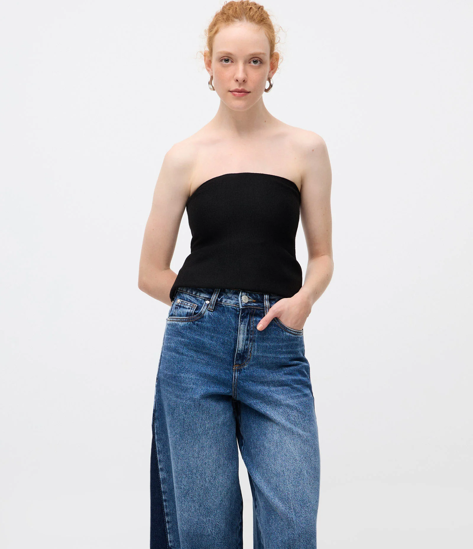Calça Wide Leg em Jeans com Recorte Lateral e Cintura Média Azul 2
