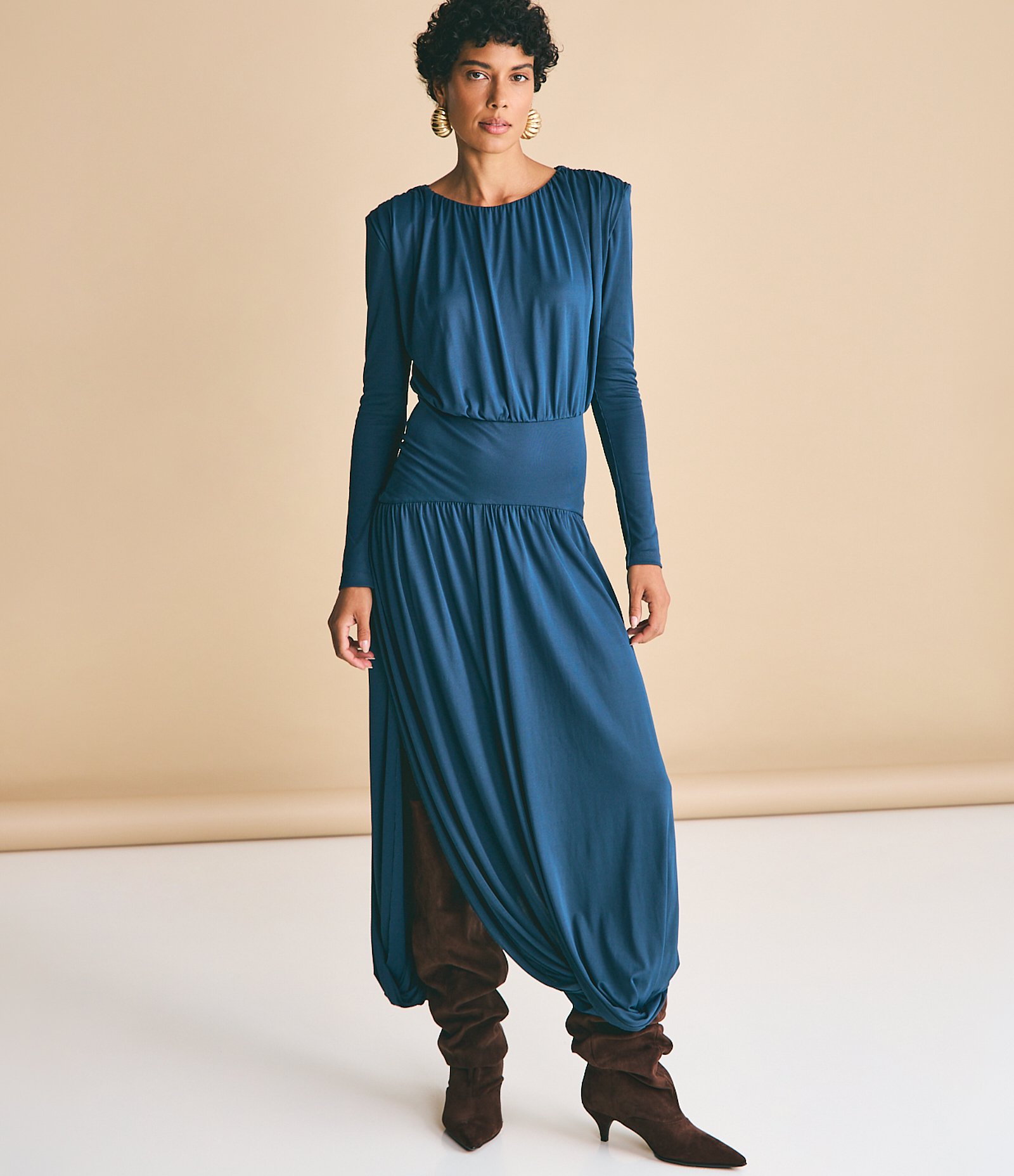 Vestido Longo Transpassado em Ribana Azul 1