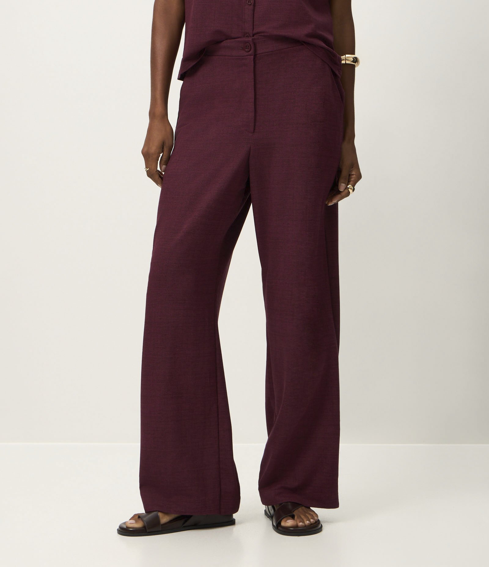 Calça em Orly com Fundo Mescla e Elástico no Cós Bordô 3