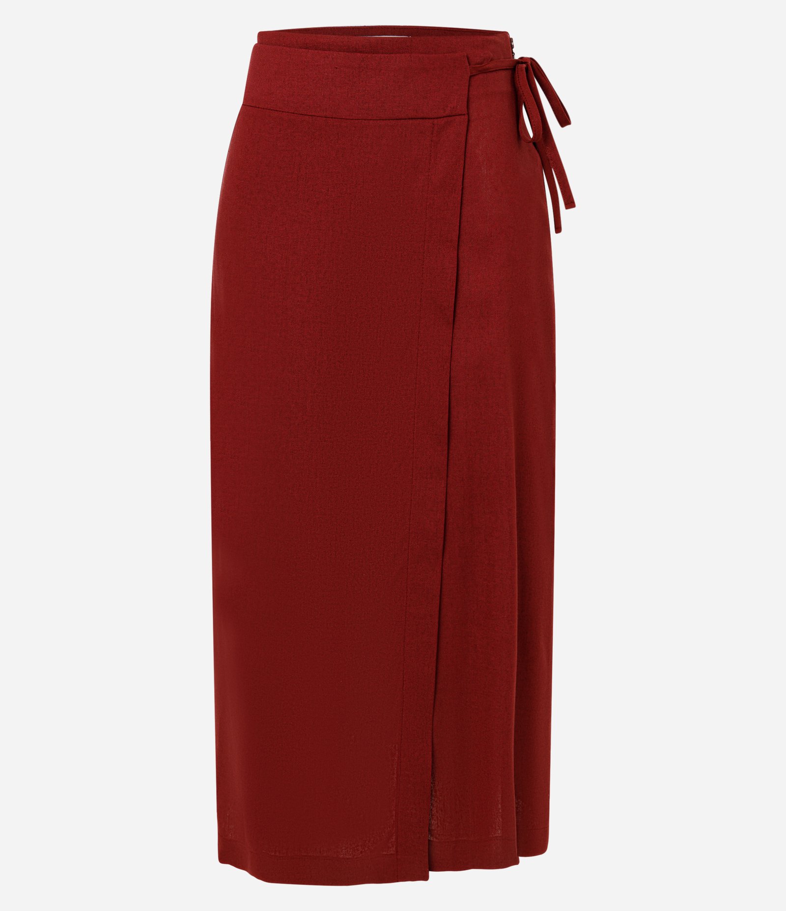 Saia Midi Envelope em Viscolinho com Fenda Vermelho 1