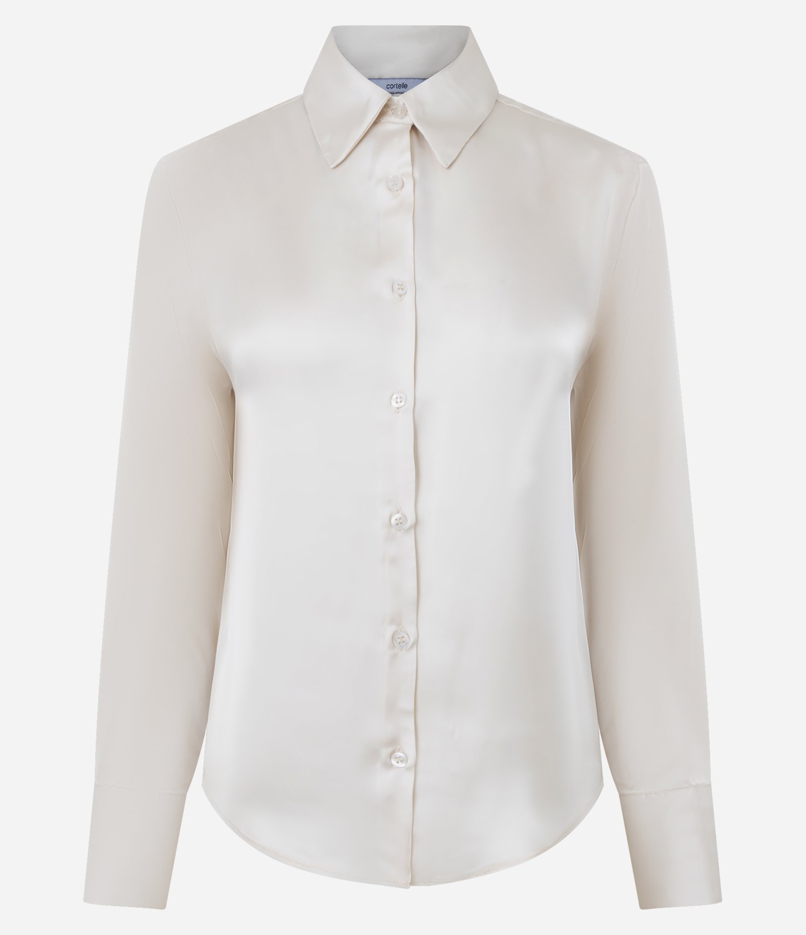 Camisa Manga Longa em Cetim com Barra Arredondada Bege 1