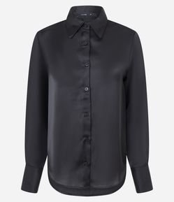 Camisa Manga Longa em Cetim com Barra Arredondada