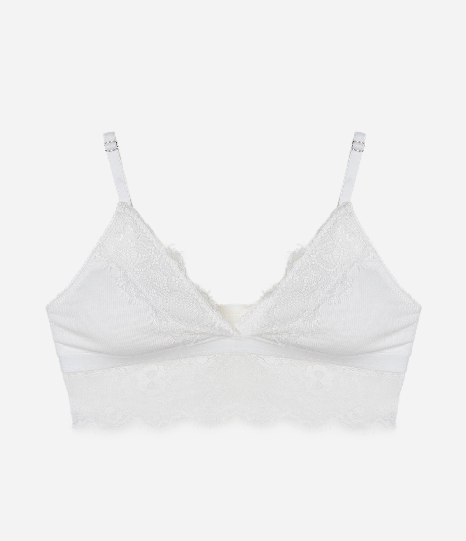 Sutiã Top em Algodão Texturizado com Renda Contrastante Branco 4