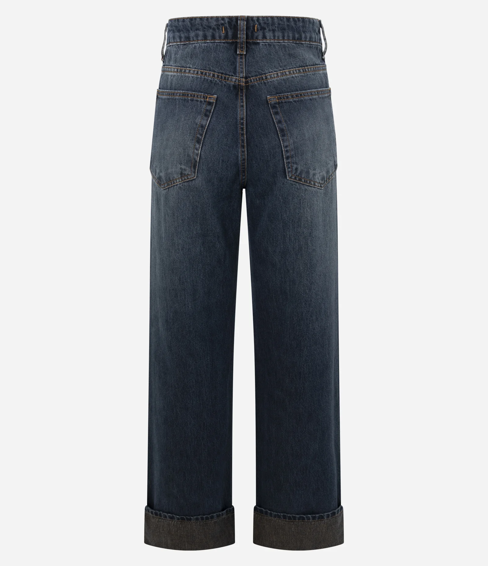 Calça Jeans Reta Comfort com Cintura Alta e Barra Dobrada Azul Escuro 2