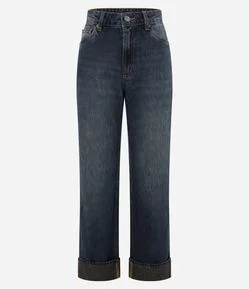 Calça Jeans Reta Comfort com Cintura Alta e Barra Dobrada