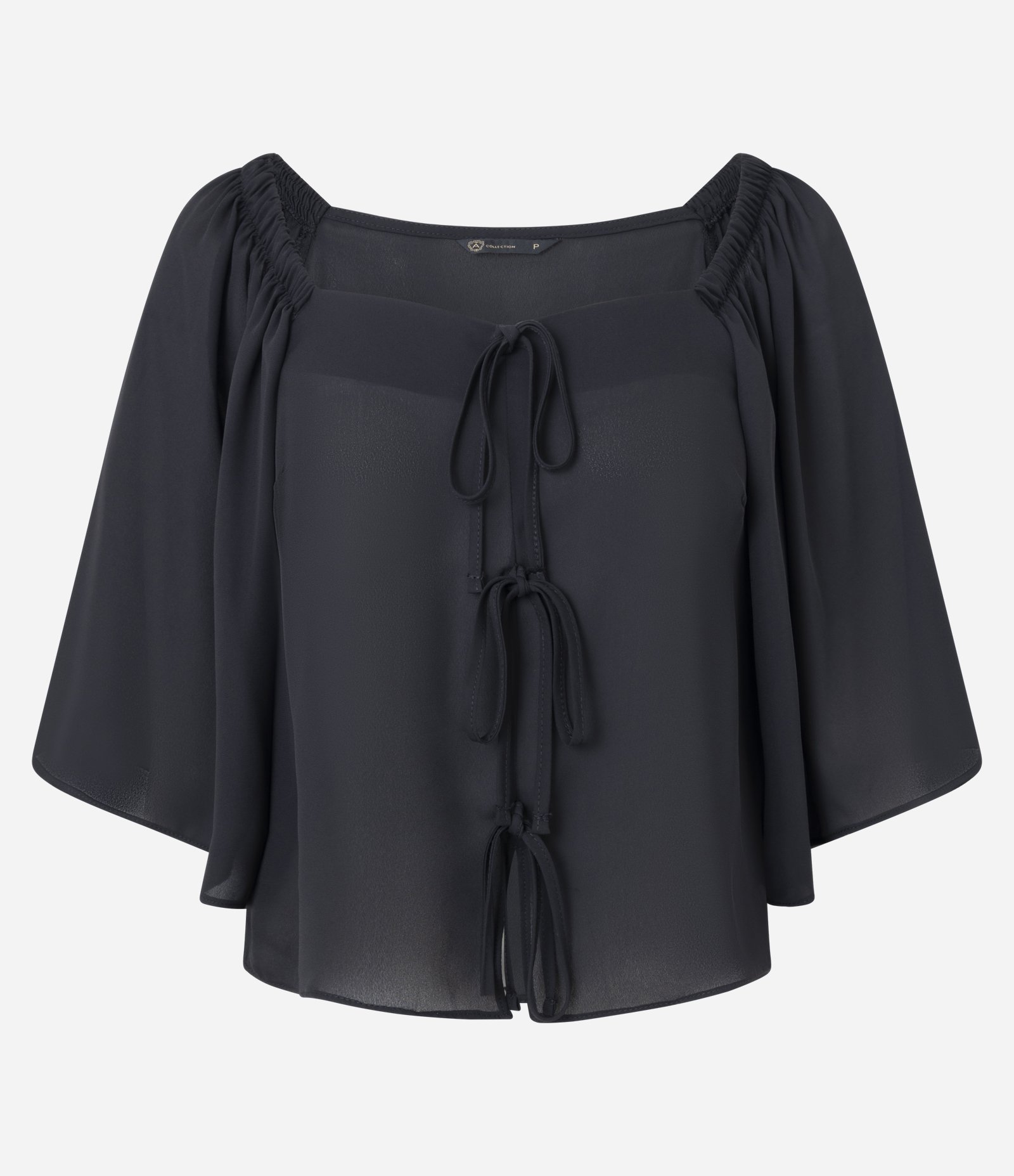 Blusa Manga Curta em Crepe com Amarração Preto 5