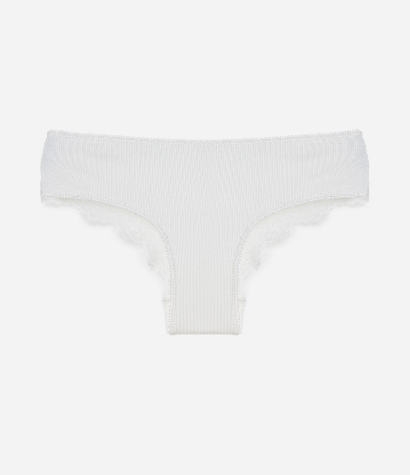 Calcinha Boyshort em Algodão Texturizado com Renda Contrastante Branco 5