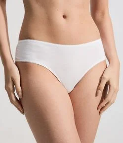 Calcinha Boyshort em Algodão Texturizado com Renda Contrastante