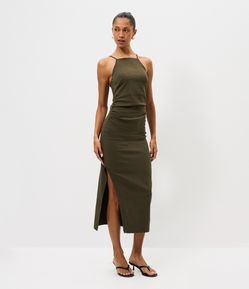 Vestido Midi em Bengaline com Decote Halter