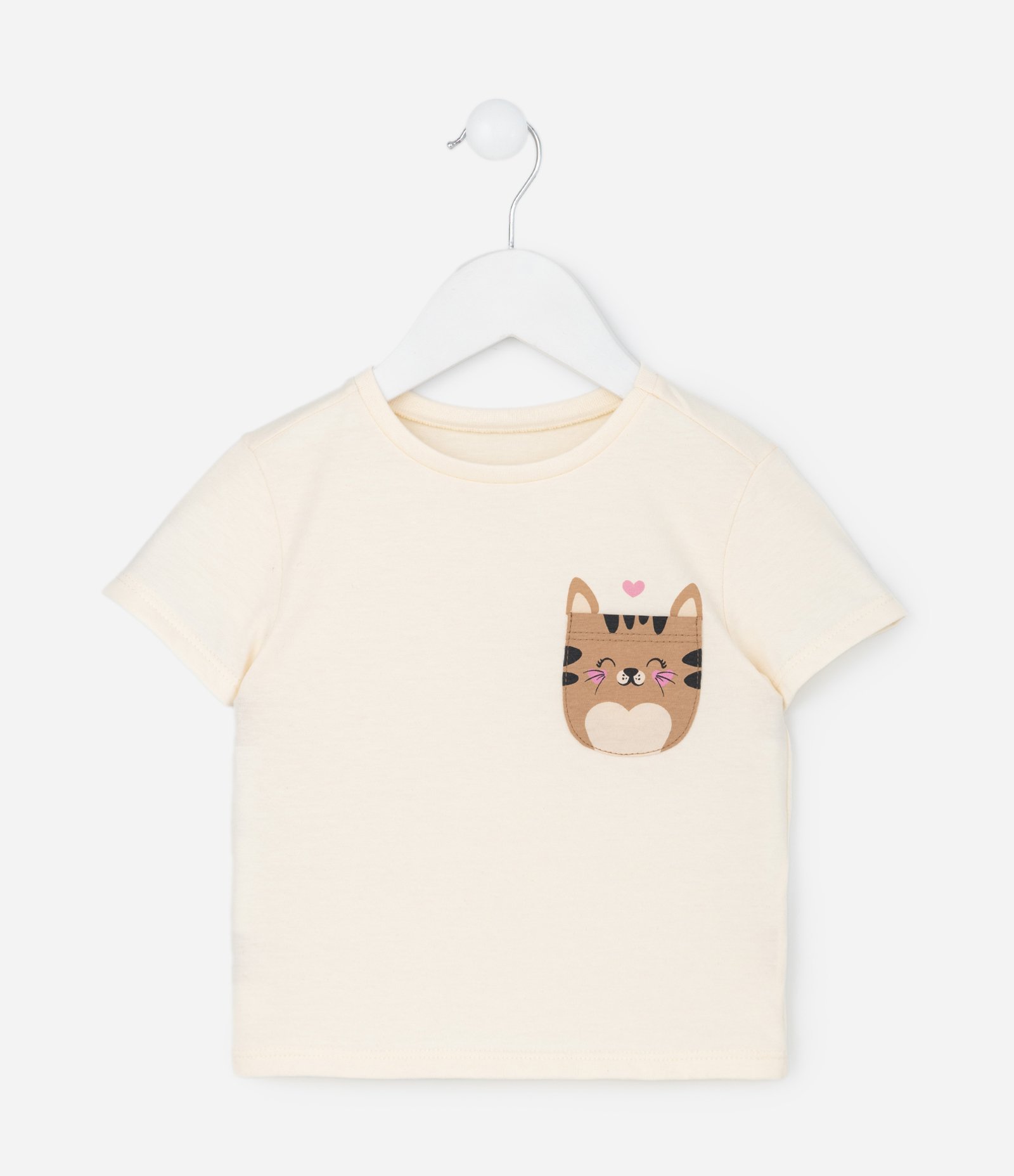 Camiseta Infantil Slim com Bolsinho de Gatinho – Tam 1 a 5/6 Anos Off White 1