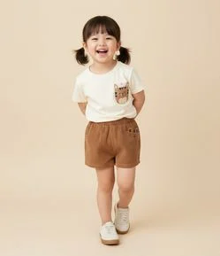 Camiseta Infantil Slim com Bolsinho de Gatinho – Tam 1 a 6 Anos