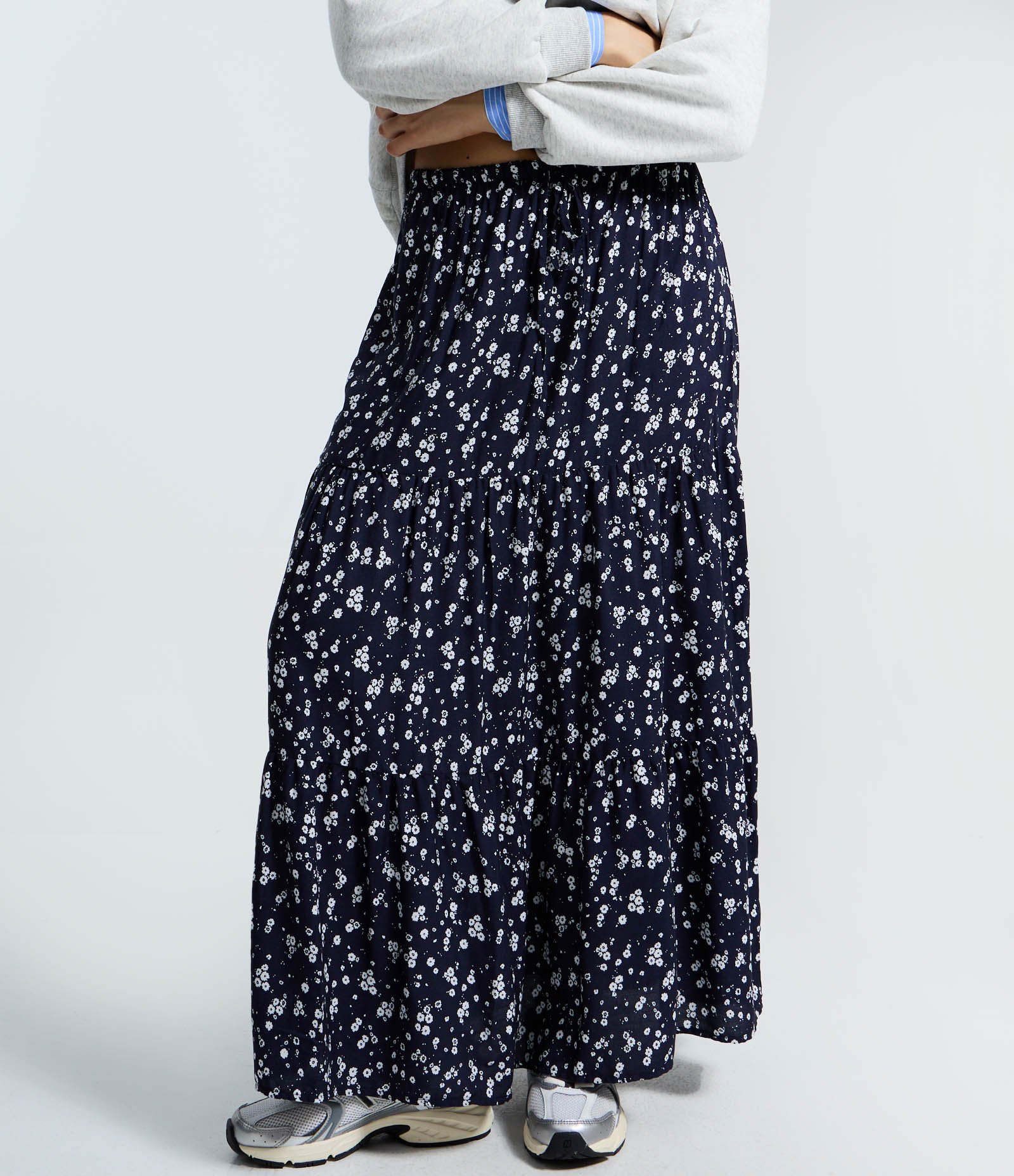 Saia New Midi Evasê com Estampa Poá Azul 2