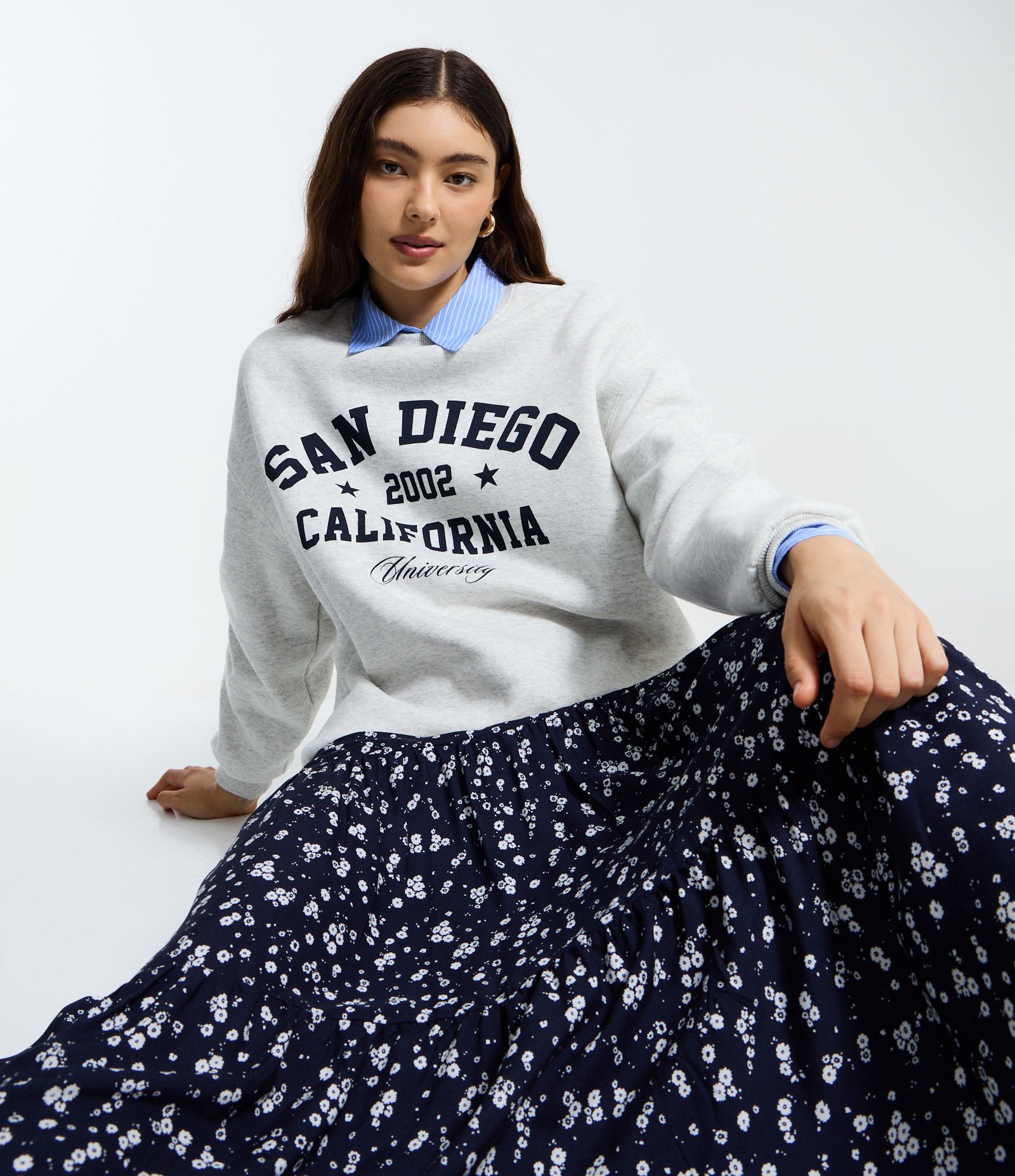 Saia New Midi Evasê com Estampa Poá Azul 4