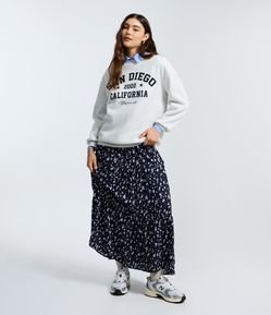 Saia New Midi Evasê com Estampa Poá