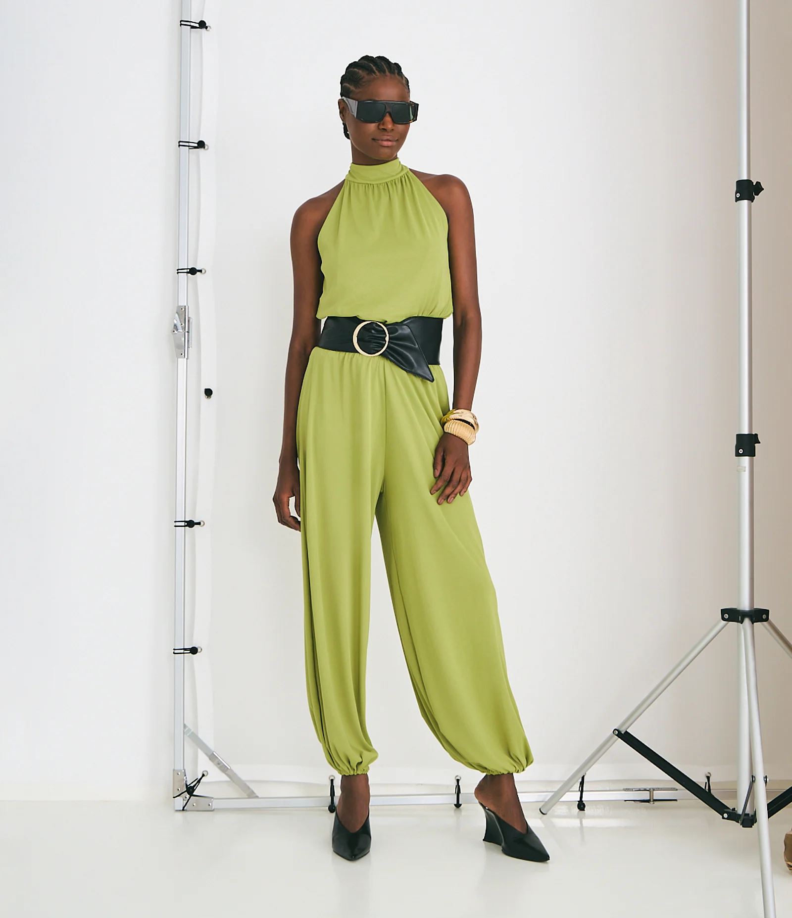 Calça Aladim em Ribana com Cós Largo Verde 1