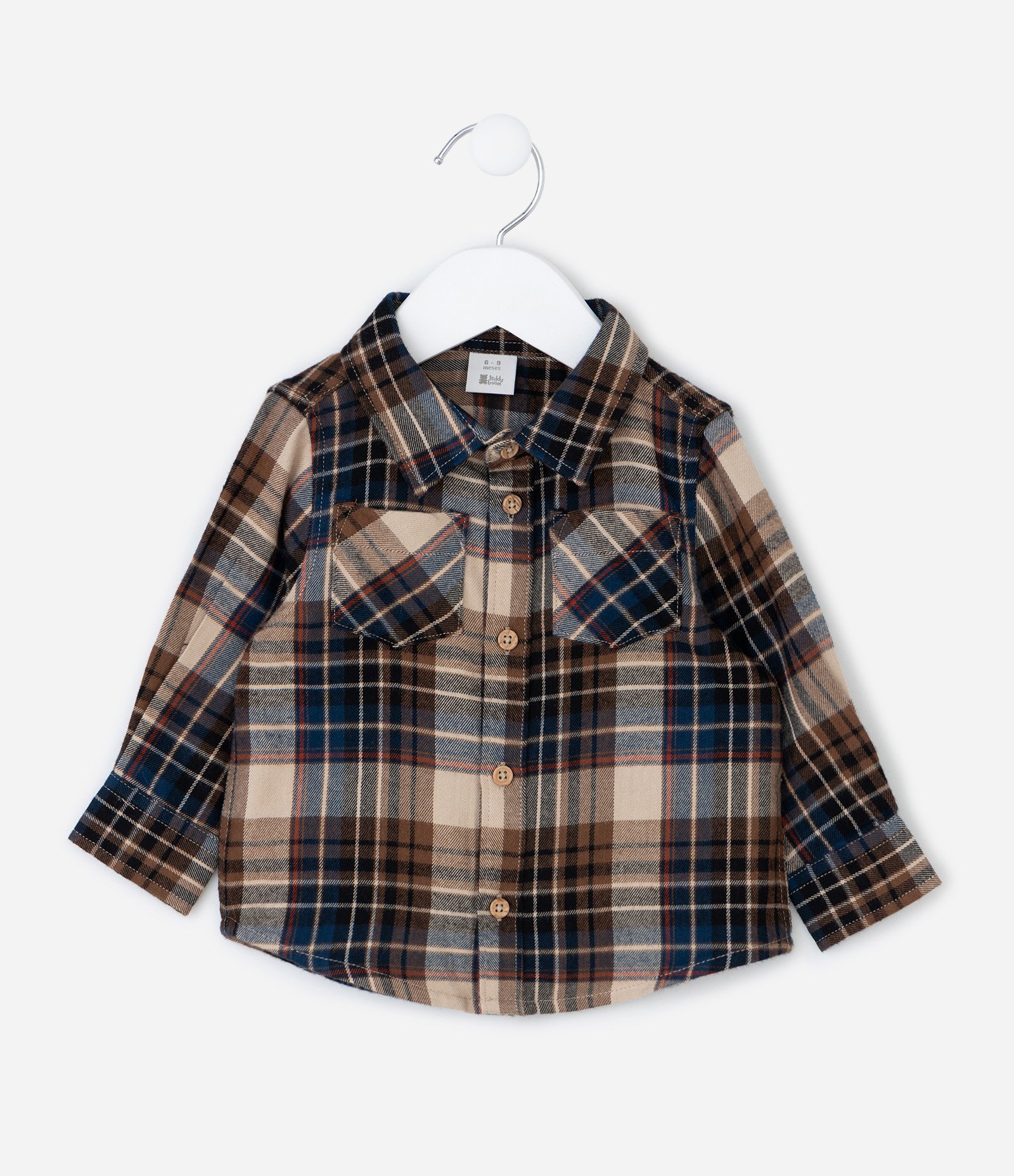 Camisa Infantil em Flanela Xadrez com Bolsinho – Tam 0 a 18 Meses Marrom/Azul/Bege 2
