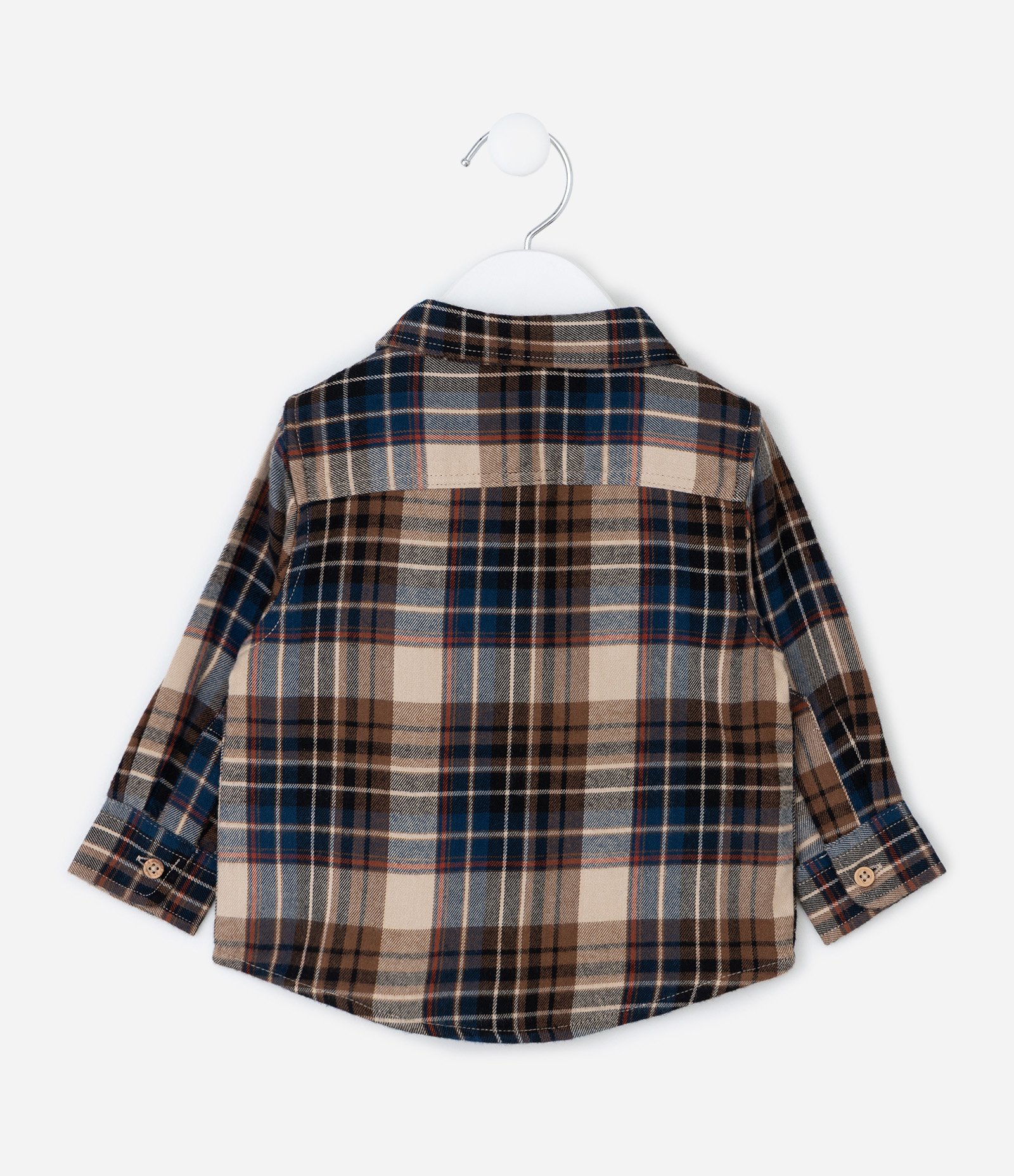 Camisa Infantil em Flanela Xadrez com Bolsinho – Tam 0 a 18 Meses Marrom/Azul/Bege 3