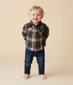 Camisa Infantil em Flanela Xadrez com Bolsinho – Tam 0 a 18 Meses