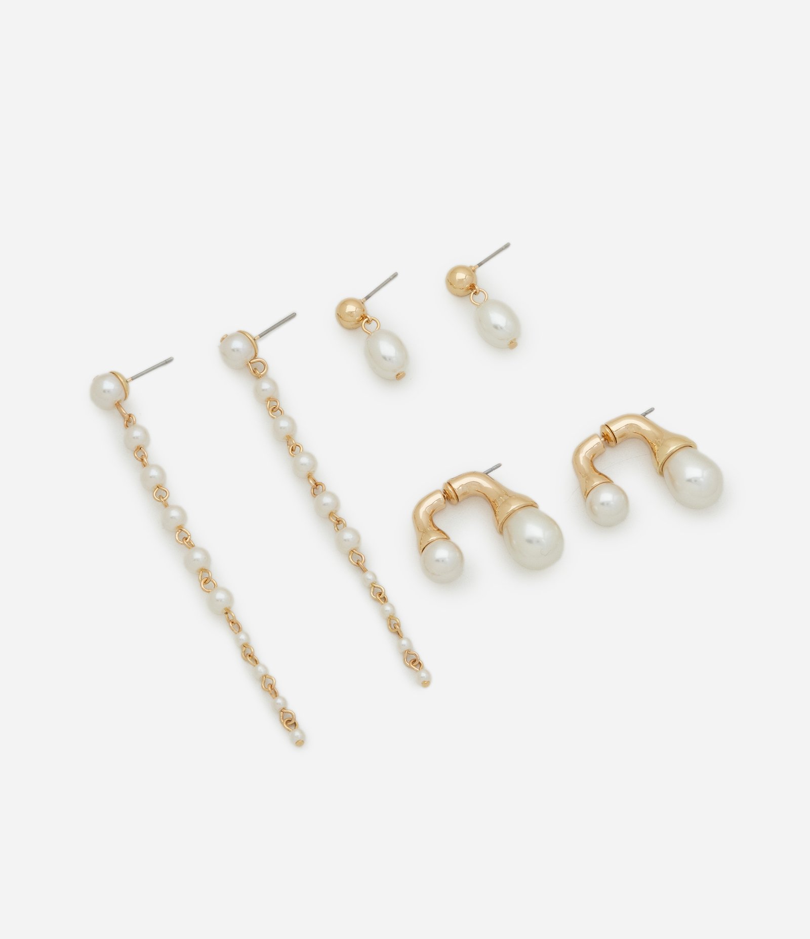 Kit 03 Brincos com Pingentes Perolados Branco 2