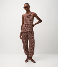 Calça Aladim em Chiffon Xadrez