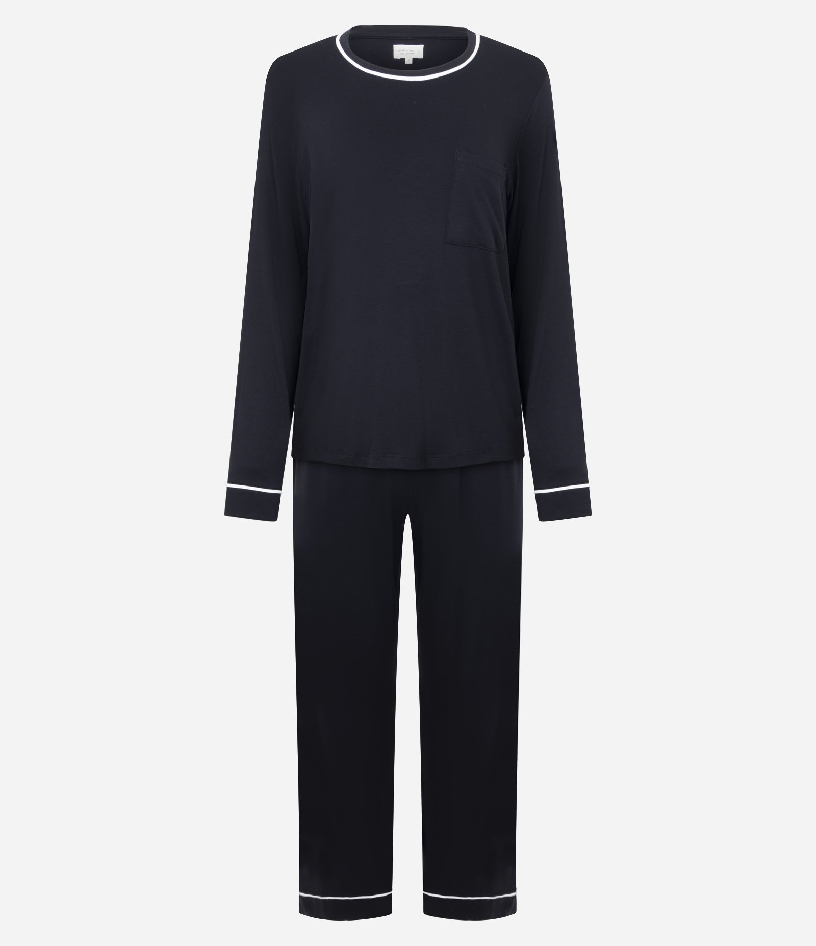 Pijama Longo em Viscolycra com Viés Contrastante Preto 1