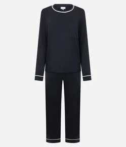 Pijama Longo em Viscolycra com Viés Contrastante