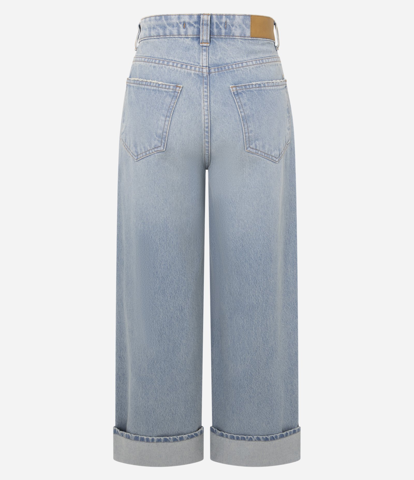 Calça Wide em Jeans com Barra Dobrada e Cintura Alta Azul Claro 3