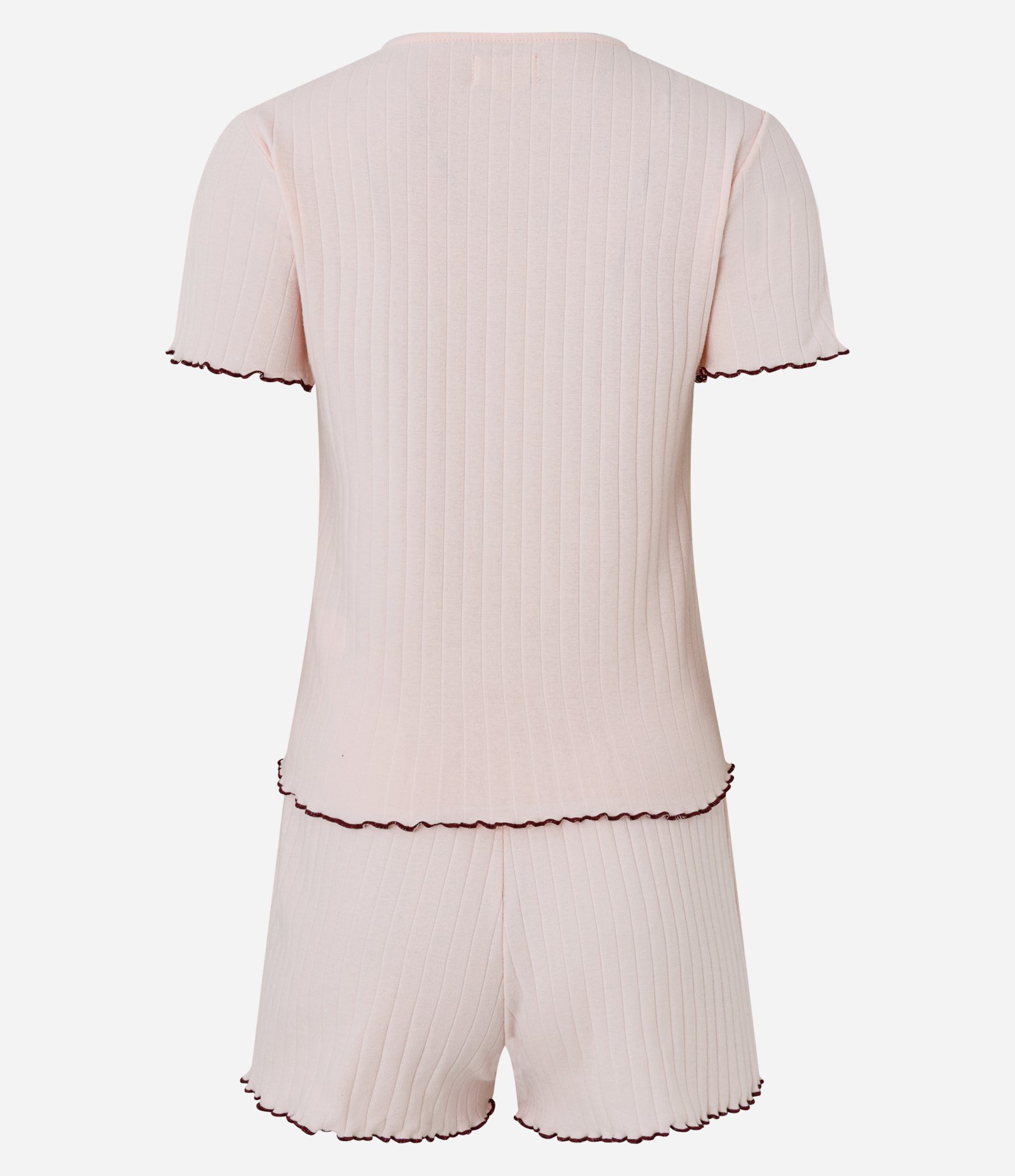 Pijama Curto em Ribana Tricosada com Frufru Contrastante Off White 3