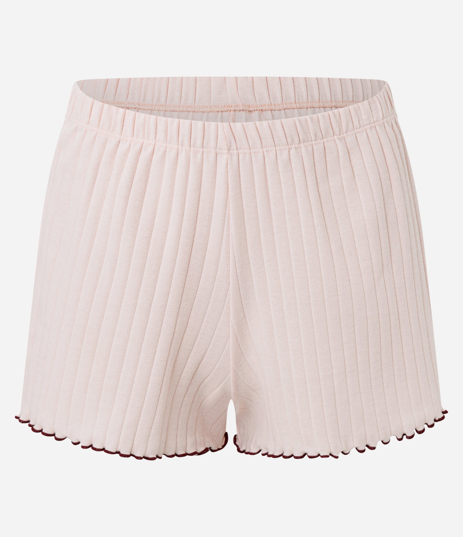 Pijama Curto em Ribana Tricosada com Frufru Contrastante Off White 4