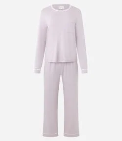 Pijama Longo em Viscolycra com Detalhe Piping e Bolso