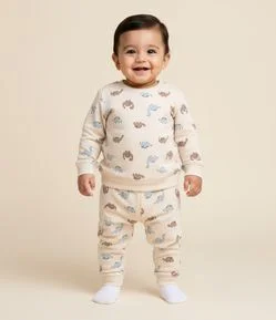 Conjunto Infantil com Casaco Dinossauro e Calça Jogger – Tam RN a 18 Meses